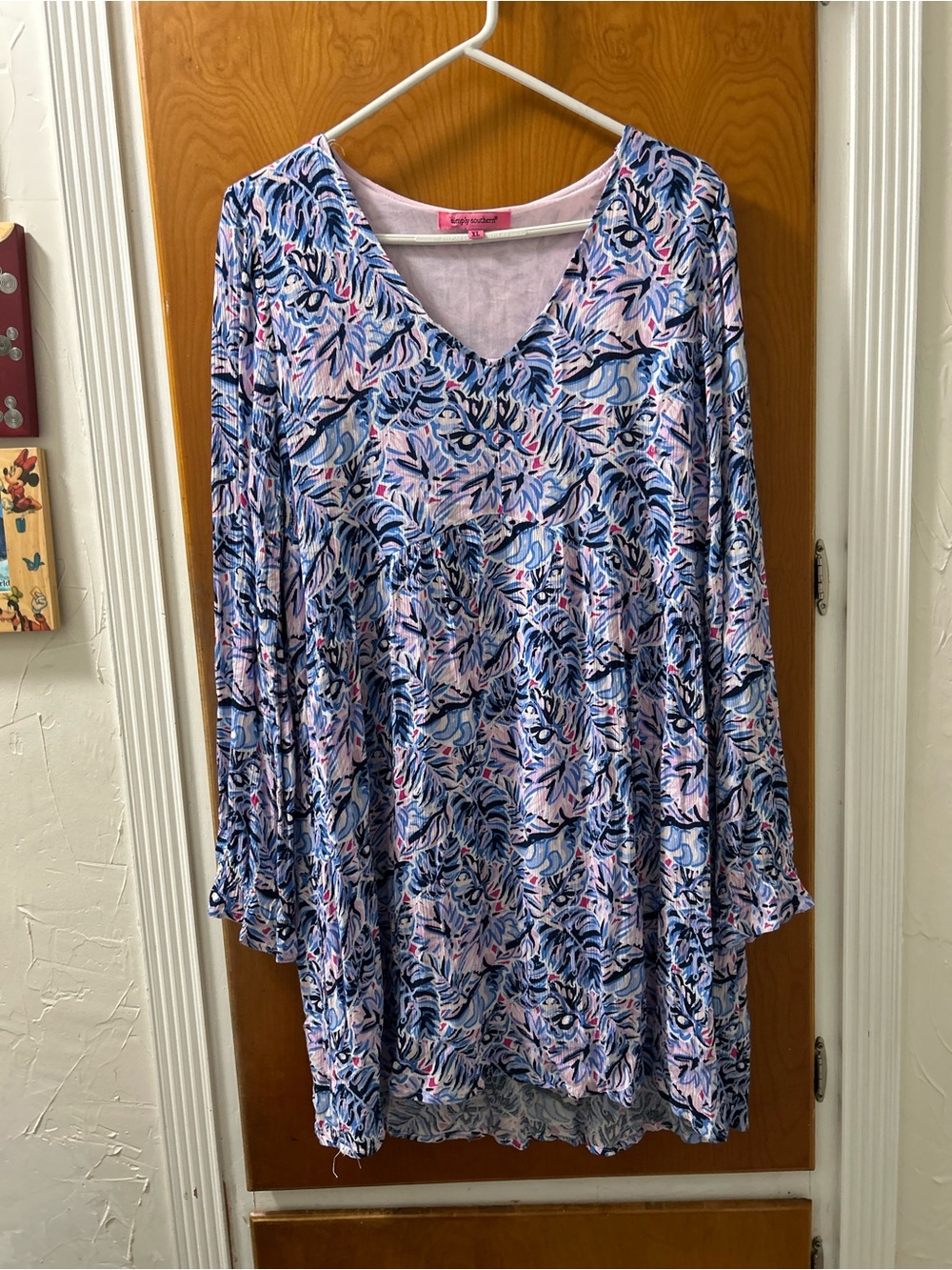 Simply Southern Women's Blue & Pink V-Neck Printed  dress